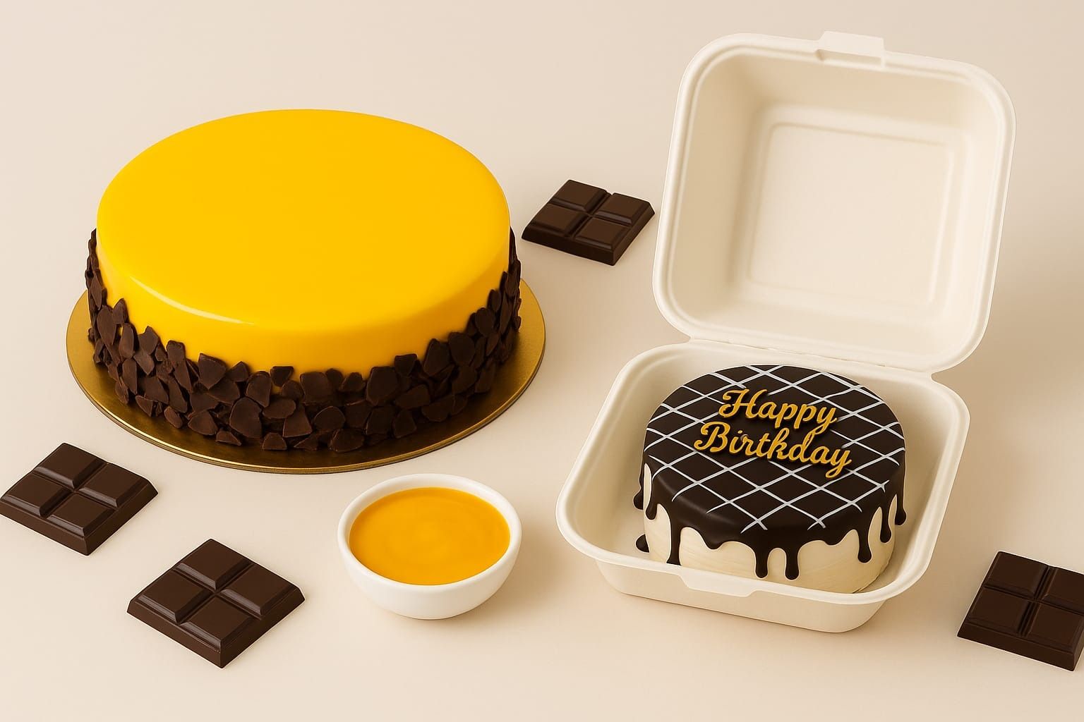 Mango Chocolate Fusion Cake + Cream Chocolate Bento Cake